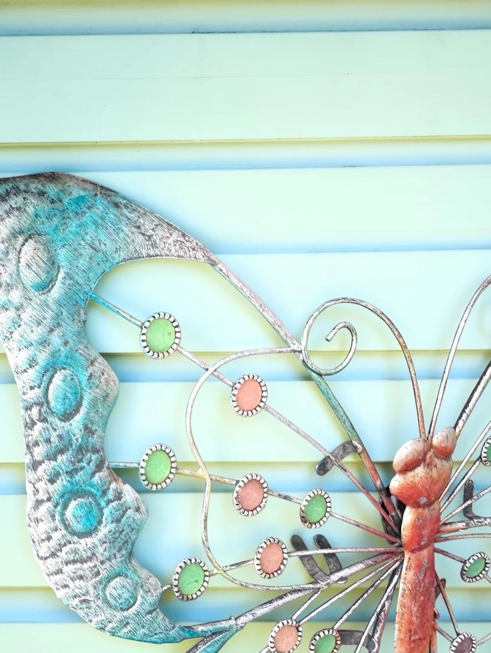 Large Metal Butterfly Wall Decor Turquoise Pink Jeweled Garden Art 30 Inch